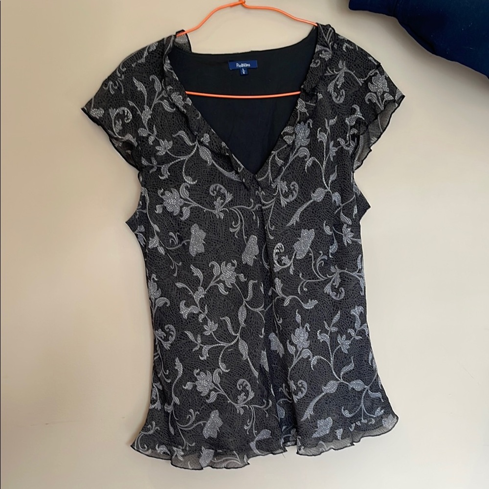 Floral Black and Gray Women's Top